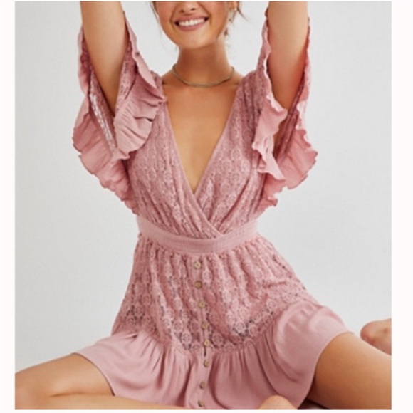 Free People Light Pink Shyanne Lace Romper - Picture 9 of 10